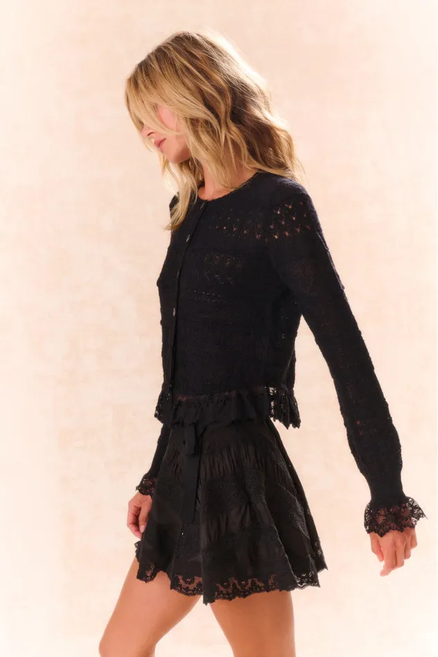 Women LoveShackFancy Sweaters Norden AlpacaBlend LaceTrimmed Cardigan Black