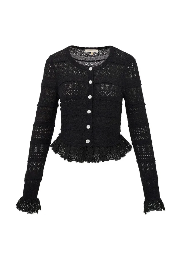 Women LoveShackFancy Sweaters Norden AlpacaBlend LaceTrimmed Cardigan Black