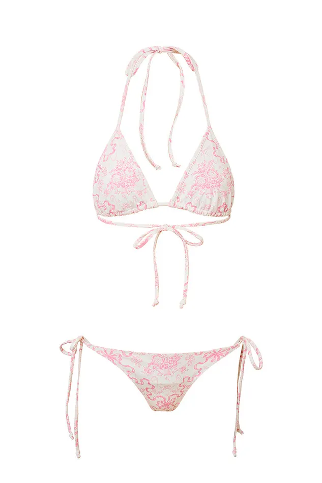 Women LoveShackFancy Swim Harbor Bow Print Triangle Bikini Swim Set Bubblegum Blast Women LoveShackFancy Swim Harbor Bow Print Triangle Bikini Swim Set Bubblegum Blast