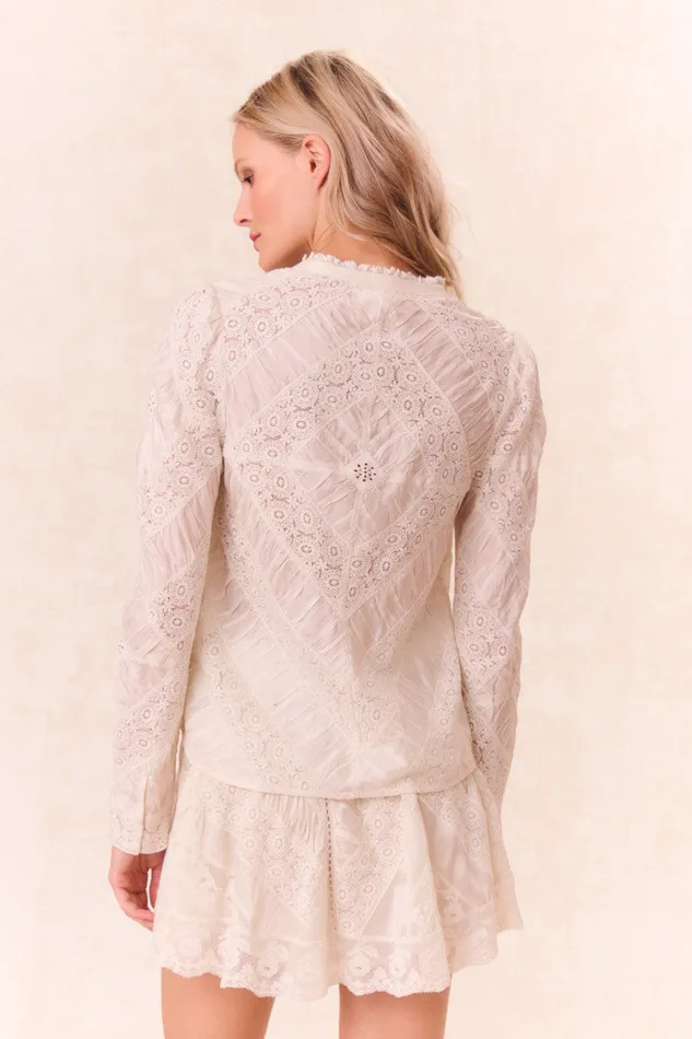 Women LoveShackFancy Tops Isaline Button Down Lace Top Off White