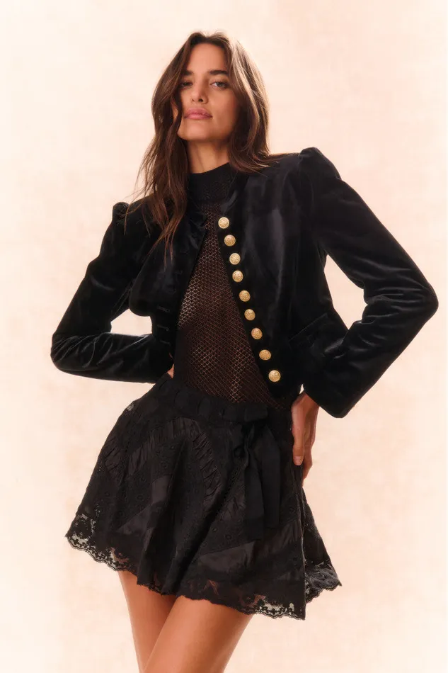 Women LoveShackFancy Tops Rosiers Sheer Long Sleeve Bodysuit Black