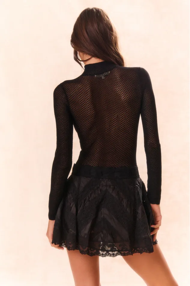 Women LoveShackFancy Tops Rosiers Sheer Long Sleeve Bodysuit Black