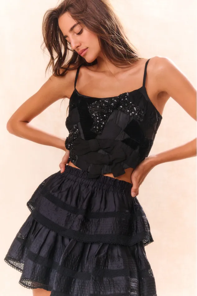 Women LoveShackFancy Tops Woodley Bow Bustier Top Black