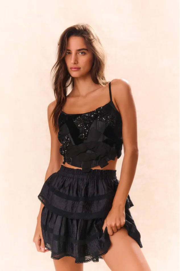 Women LoveShackFancy Tops Woodley Bow Bustier Top Black