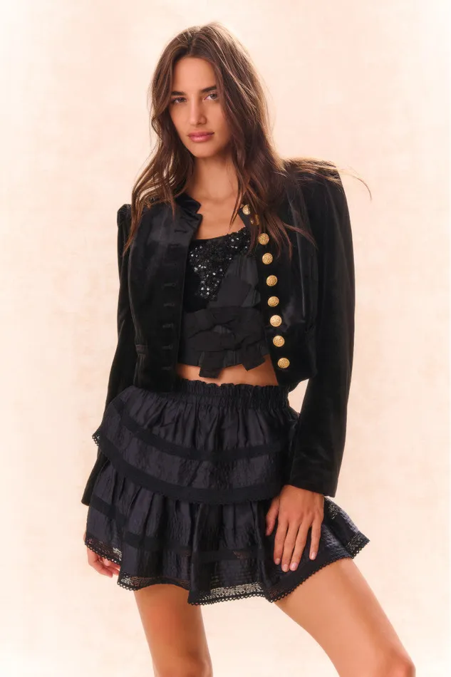 Women LoveShackFancy Tops Woodley Bow Bustier Top Black