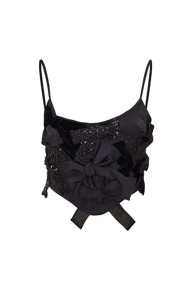 Women LoveShackFancy Tops Woodley Bow Bustier Top Black