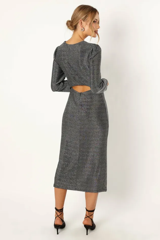 Women Luminate Long Sleeve Midi Dress Silver Long Sleeve Dresses Petal and Pup