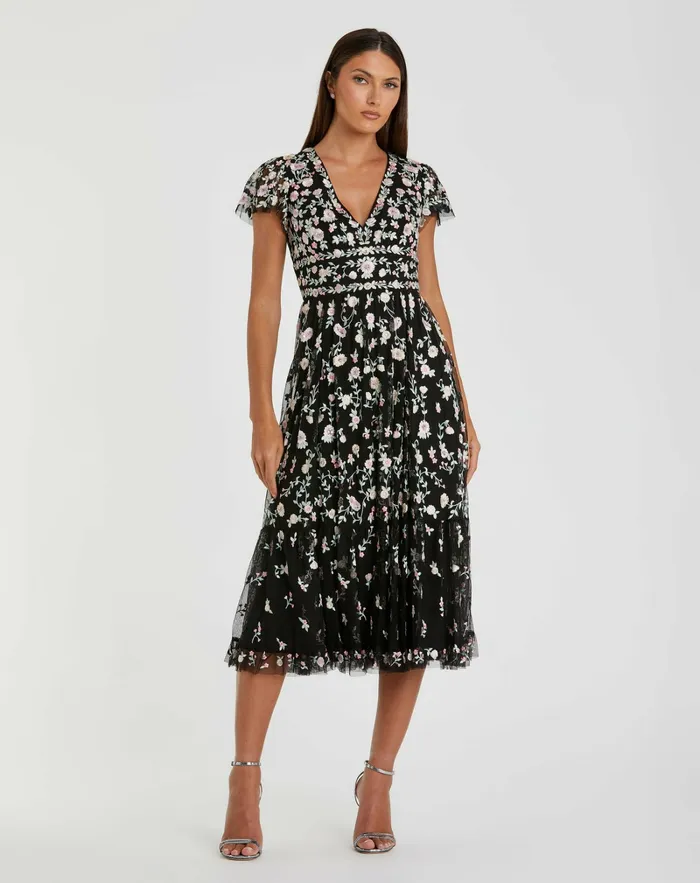 Women Mac Duggal Black Multicolor Embroidered V Neck Cap Sleeve Midi Dress Black Multi Cocktail Dresses Women Mac Duggal Black Multicolor Embroidered V Neck Cap Sleeve Midi Dress Black Multi Cocktail Dresses