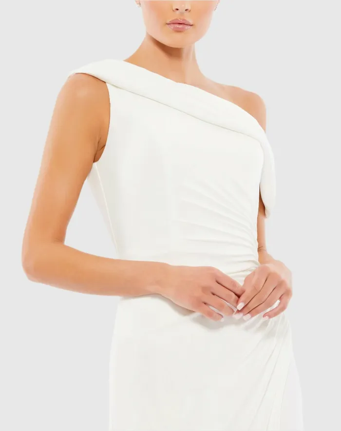 Women Mac Duggal Ruched OffTheShoulder Midi Dress Red Cocktail Dresses