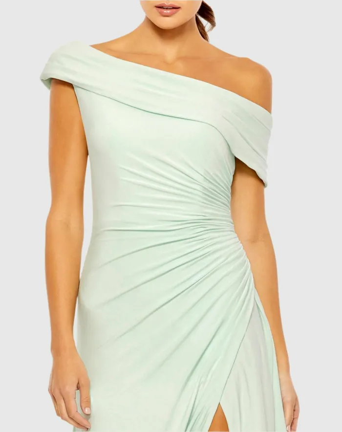 Women Mac Duggal Ruched OffTheShoulder Midi Dress Red Cocktail Dresses