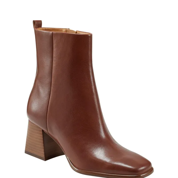 Women Marc Fisher Booties Floria Square Toe Bootie Tan Leather