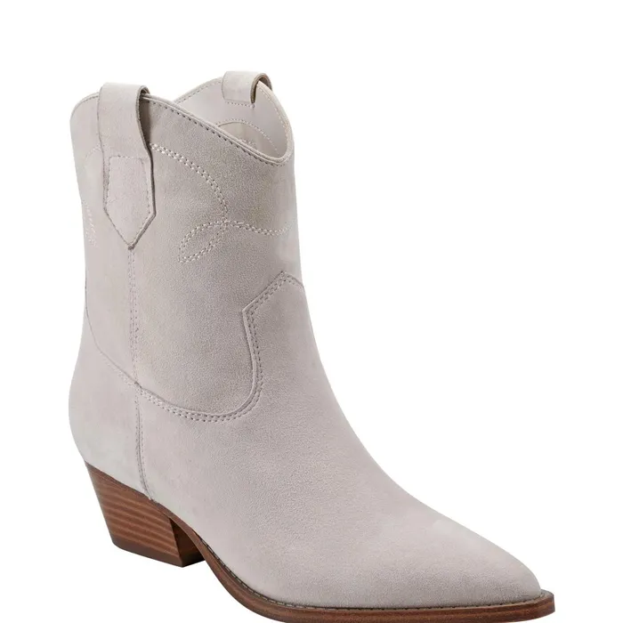 Women Marc Fisher Booties Nonie Western Ankle Bootie Taupe Leather