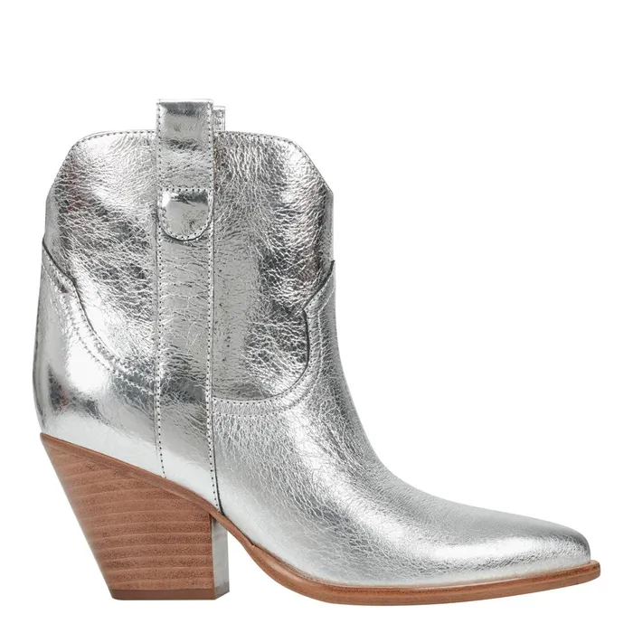 Women Marc Fisher Boots and Booties Marlie Western Bootie Silver Leather