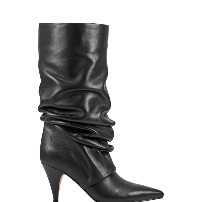 Women Marc Fisher Boots and Booties Paityn Scrunch Dress Boot Black Leather