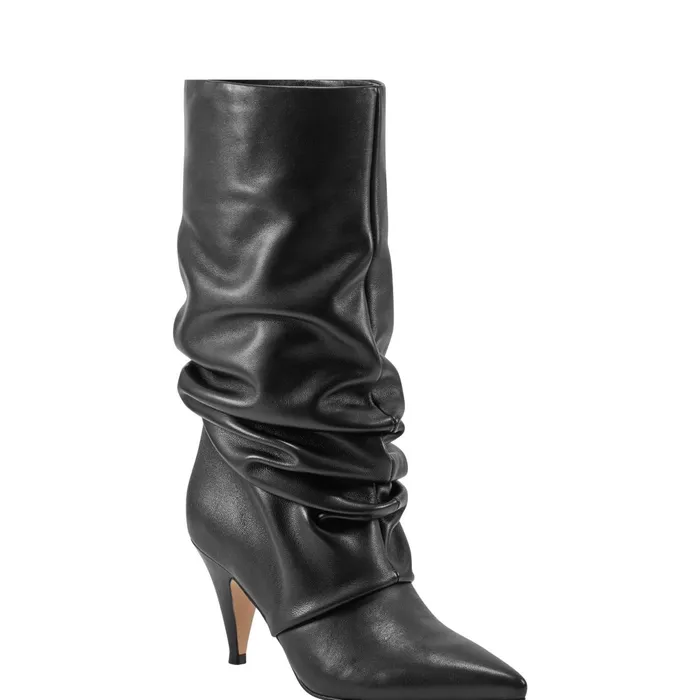 Women Marc Fisher Boots and Booties Paityn Scrunch Dress Boot Black Leather