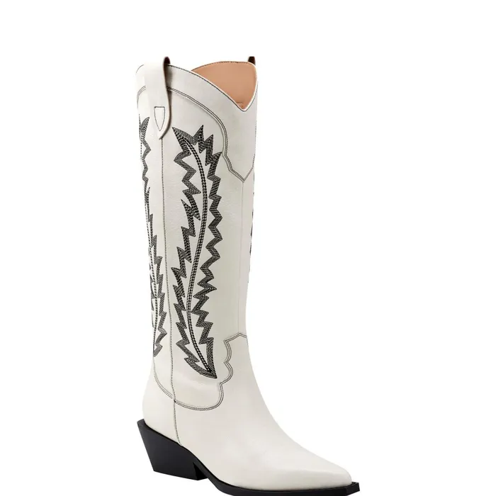 Women Marc Fisher Boots Roselle Western Boot Chic Cream Leather