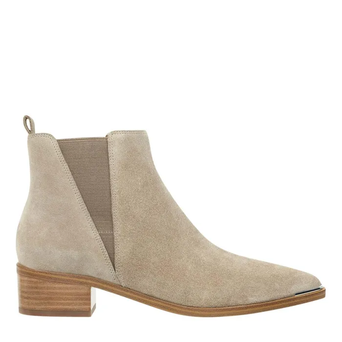 Women Marc Fisher Casual Boots Yale Pointy Toe Chelsea Bootie Taupe Suede