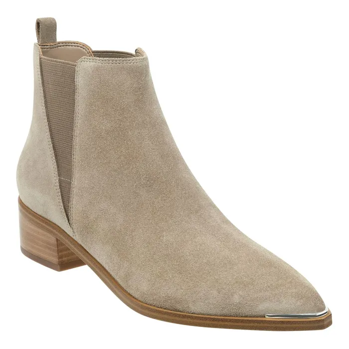 Women Marc Fisher Casual Boots Yale Pointy Toe Chelsea Bootie Taupe Suede