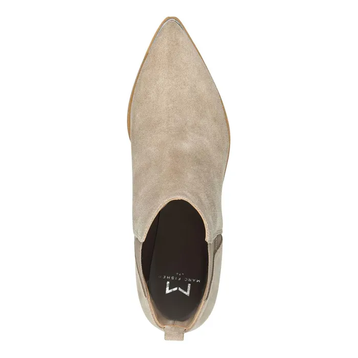 Women Marc Fisher Casual Boots Yale Pointy Toe Chelsea Bootie Taupe Suede