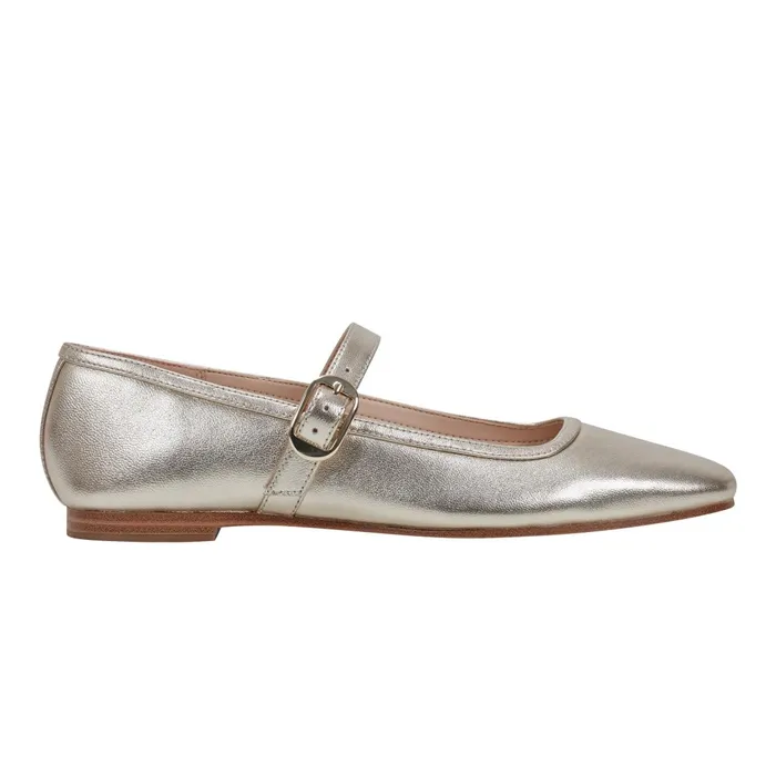 Women Marc Fisher Loafers and Flats Garissa Mary Jane Ballet Flat Platino Leather