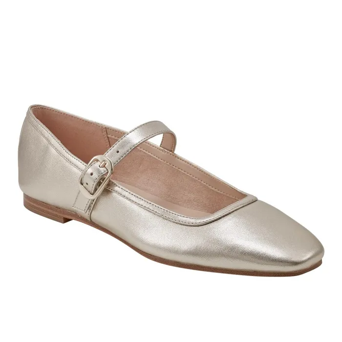 Women Marc Fisher Loafers and Flats Garissa Mary Jane Ballet Flat Platino Leather