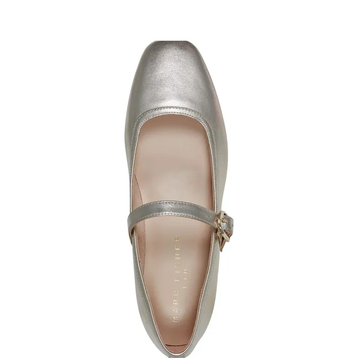 Women Marc Fisher Loafers and Flats Garissa Mary Jane Ballet Flat Platino Leather