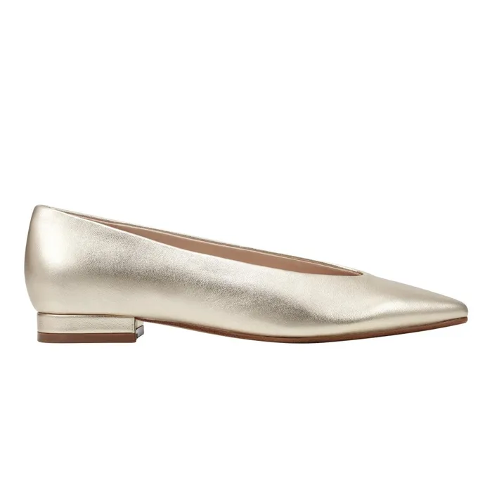 Women Marc Fisher Loafers and Flats Gunner Pointed Toe Flat Platino Leather