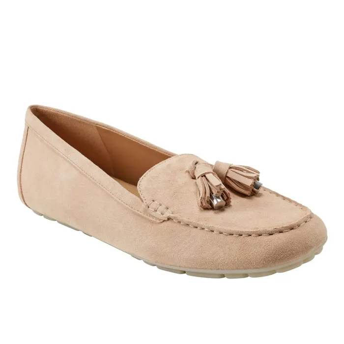 Women Marc Fisher Loafers and Flats Layney Casual Tassle Loafer Natural Suede