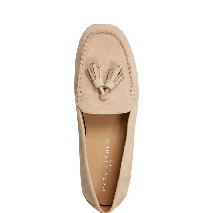 Women Marc Fisher Loafers and Flats Layney Casual Tassle Loafer Natural Suede