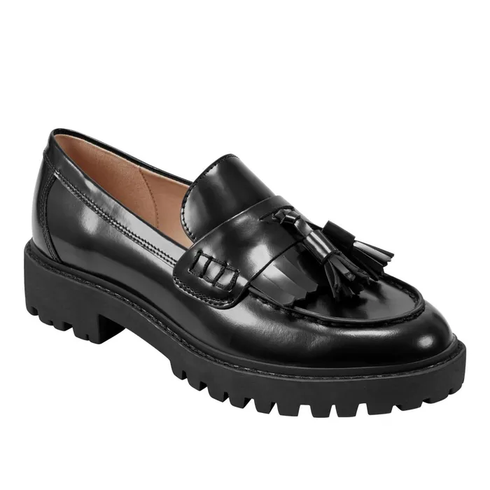 Women Marc Fisher Loafers and Flats Ozzie Tassle Loafer Black Leather