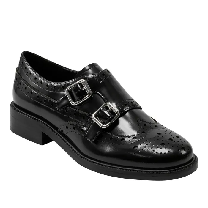 Women Marc Fisher Loafers and Flats Parker Monkstrap Oxford Black Leather