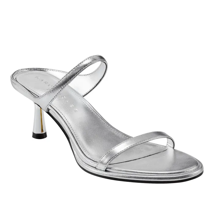 Women Marc Fisher Mules and Slides Alonde Heeled Slide Sandal Silver