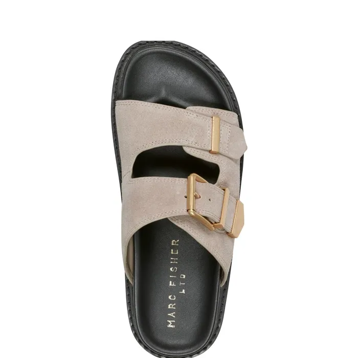 Women Marc Fisher Mules and Slides Amirra Buckle Slide Sandal Taupe Suede