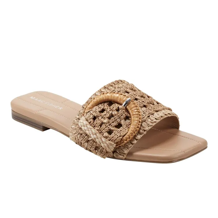 Women Marc Fisher Mules and Slides Loree Flat Slide Sandal Brown