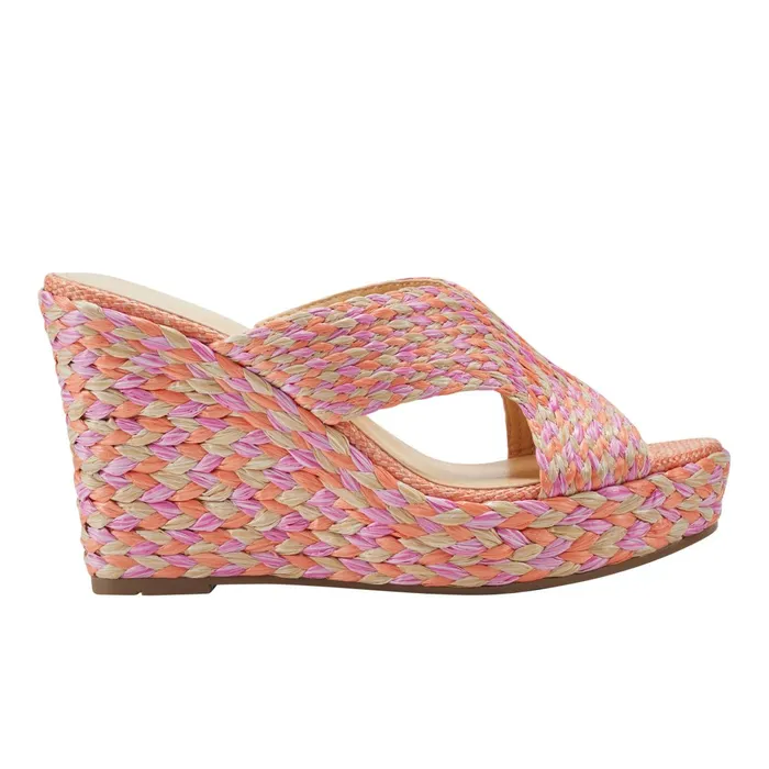 Women Marc Fisher Sandals Kalisha Espadrille Wedge Sandal Orange Multi