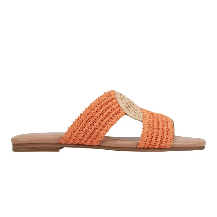 Women Marc Fisher Sandals Navie Flat Sandal Orange Raffia