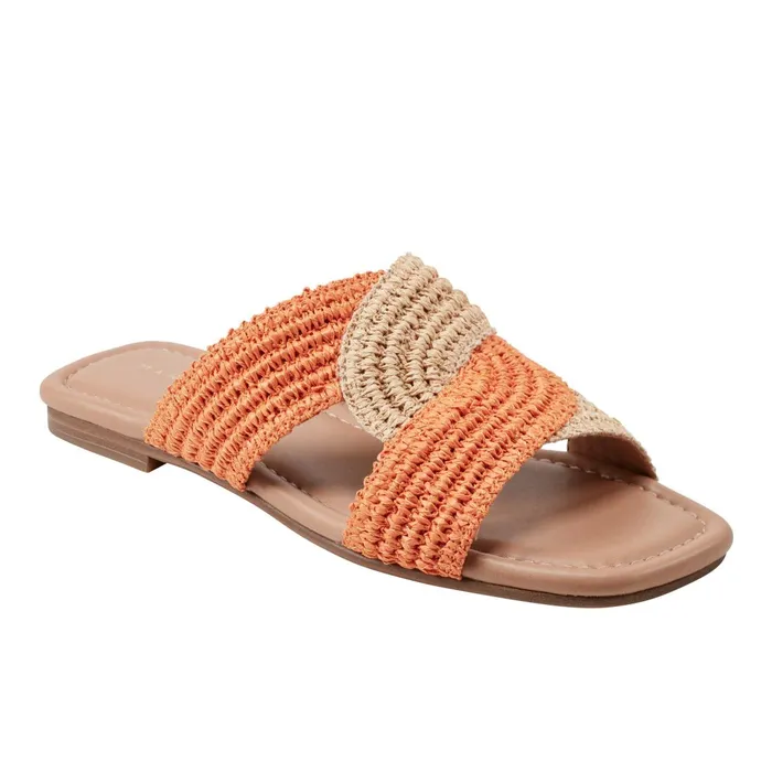 Women Marc Fisher Sandals Navie Flat Sandal Orange Raffia