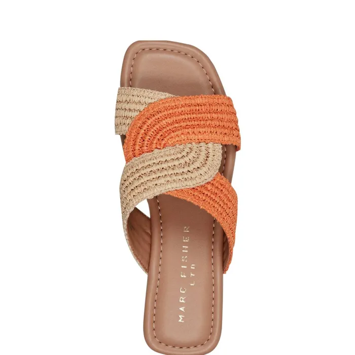 Women Marc Fisher Sandals Navie Flat Sandal Orange Raffia
