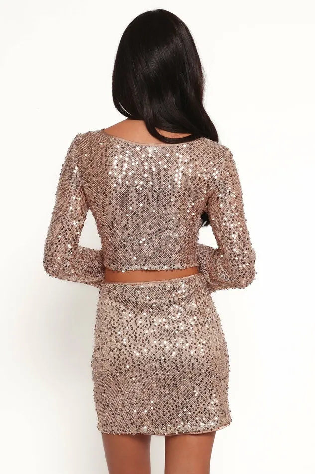 Women Matching Sets Petal and Pup Hollyn Sequin Skirt Set Gold
