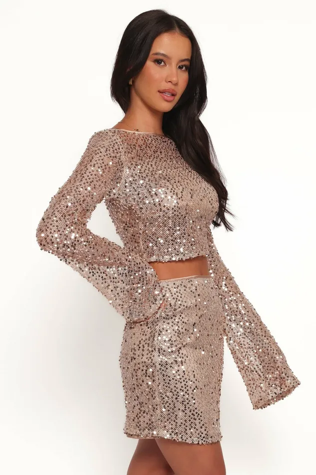 Women Matching Sets Petal and Pup Hollyn Sequin Skirt Set Gold