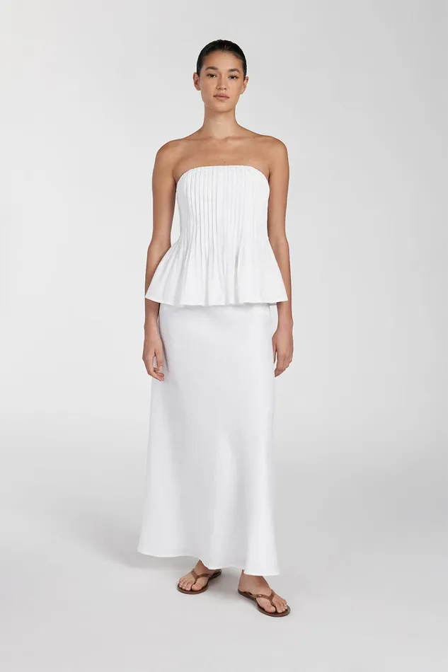 Women Midi DISSH TYRA WHITE LINEN MIDI SKIRT