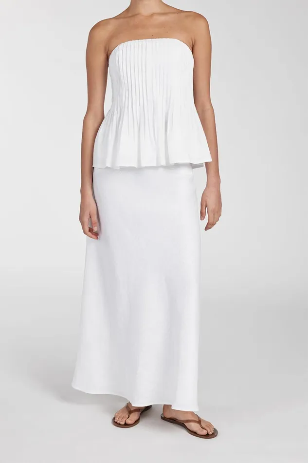 Women Midi DISSH TYRA WHITE LINEN MIDI SKIRT