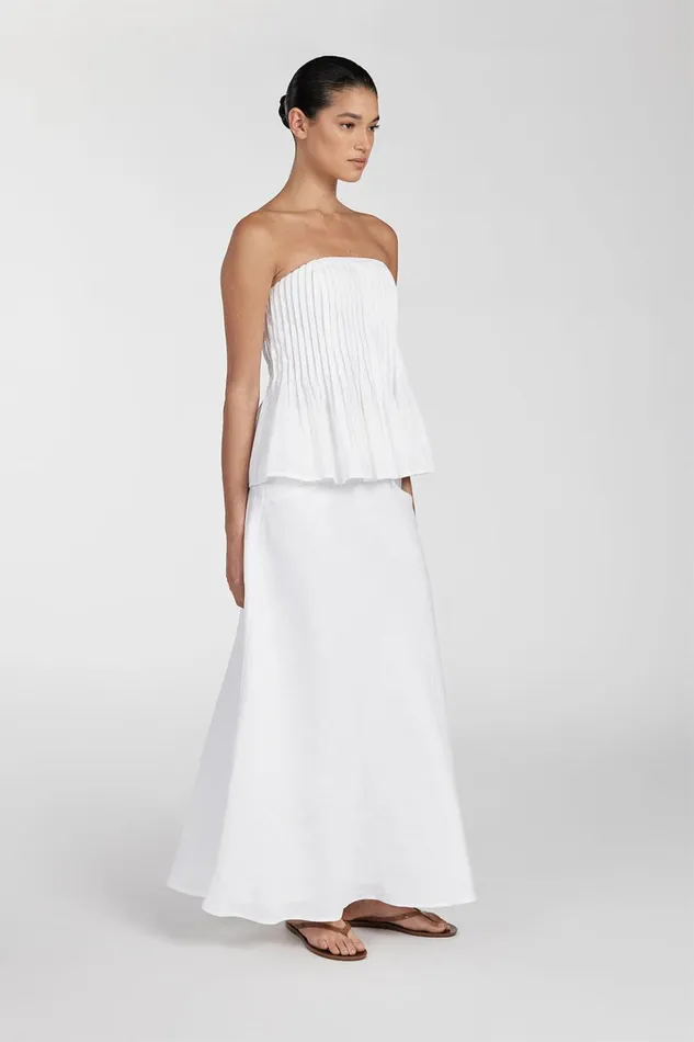 Women Midi DISSH TYRA WHITE LINEN MIDI SKIRT