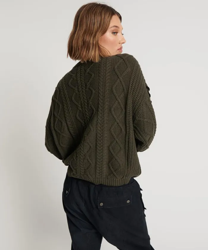 Women MILITARY KHAKI THREADED CABLE SWEATER One Teaspoon Knitwear
