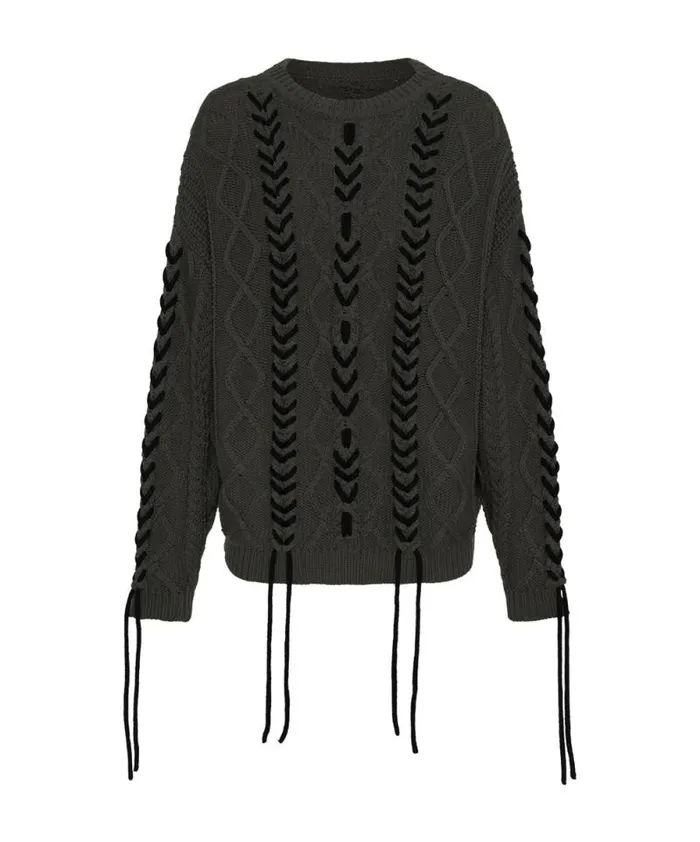 Women MILITARY KHAKI THREADED CABLE SWEATER One Teaspoon Knitwear