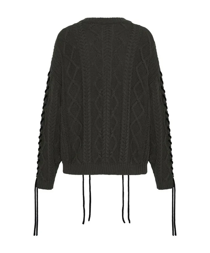 Women MILITARY KHAKI THREADED CABLE SWEATER One Teaspoon Knitwear
