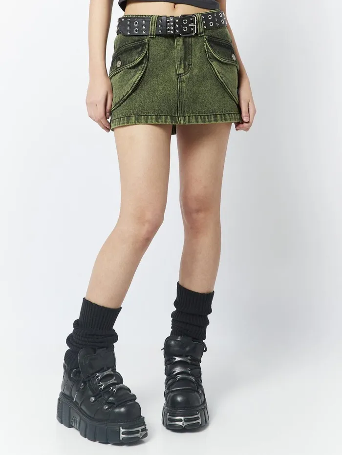 Women Minga London Bottoms Ashley Washed Green Mini Cargo Skirt