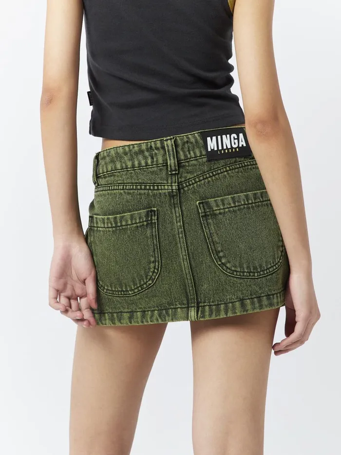 Women Minga London Bottoms Ashley Washed Green Mini Cargo Skirt