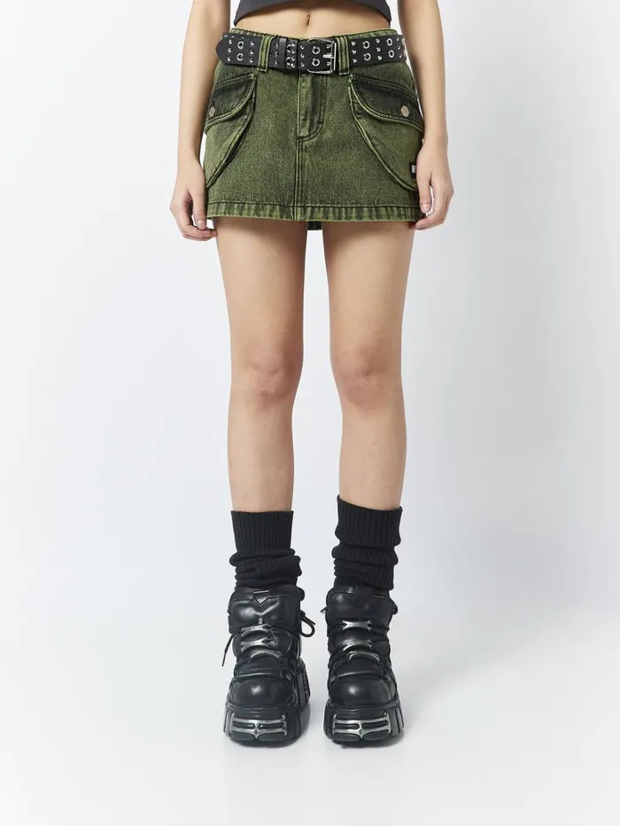 Women Minga London Bottoms Ashley Washed Green Mini Cargo Skirt