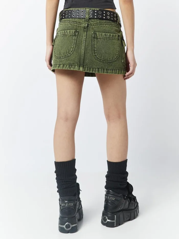 Women Minga London Bottoms Ashley Washed Green Mini Cargo Skirt